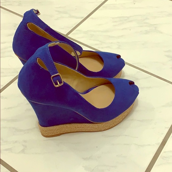 Zara Shoes - Royal blue suede espadrille wedges